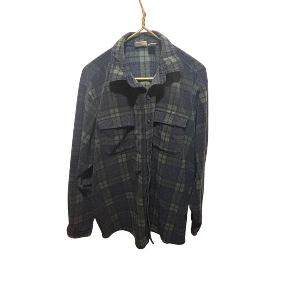 L.L.Bean Fleece Shirt Jacket Large Regular Green Plaid Button Front Shacket L